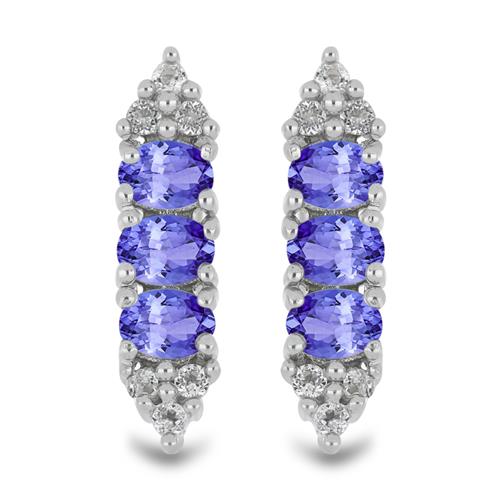 BUY 925 SILVER NATURAL TANZANITE WITH WHITE ZIRCON GEMSTONE EARRINGS 